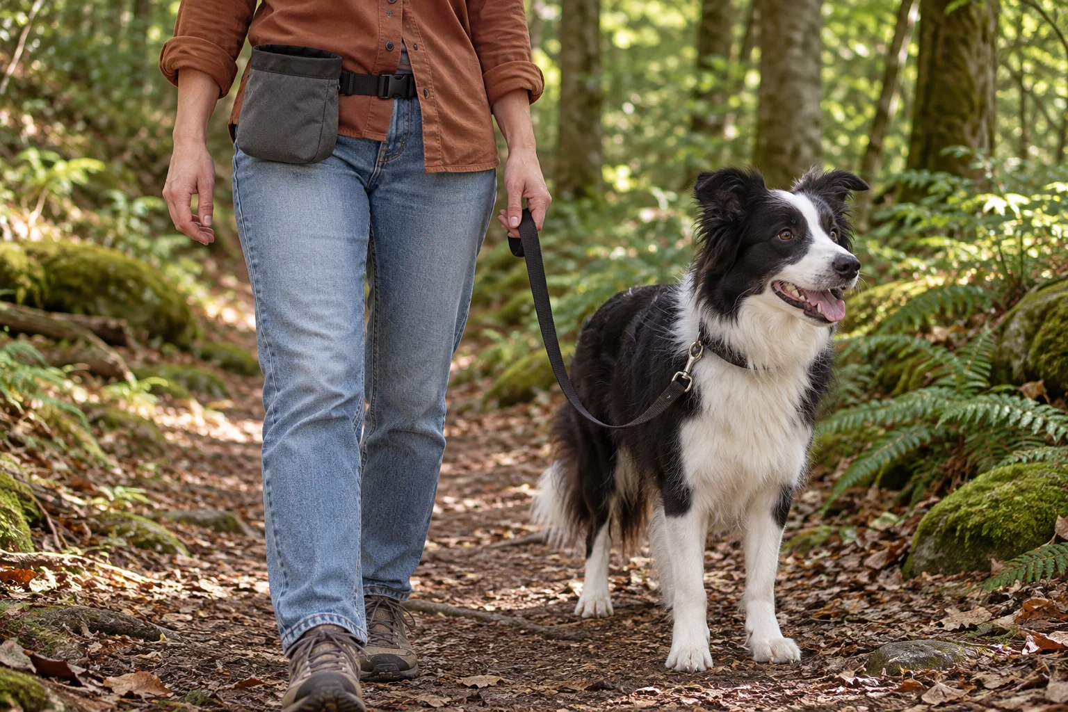 un Border collie durante un paseo